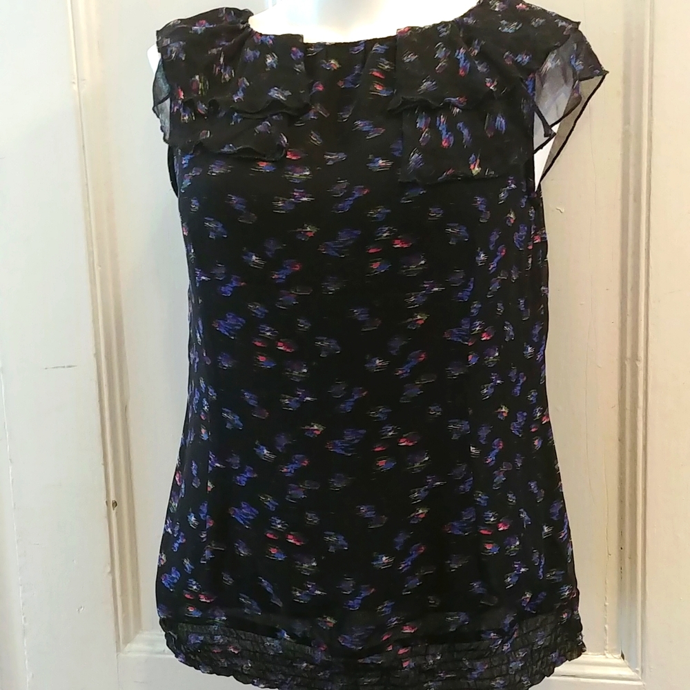 Ruffle Sleeve Flora Blouse Tank Top
